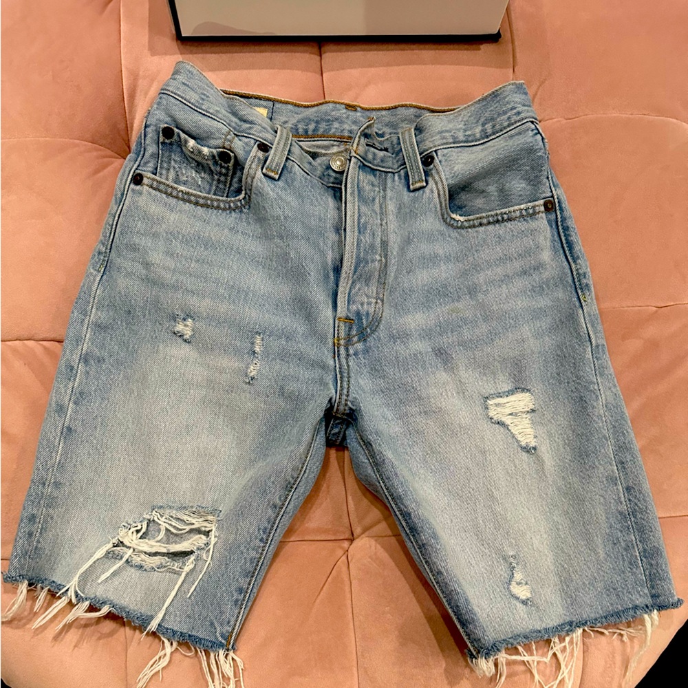Levi's  501 long  frayed denim shorts size 25
